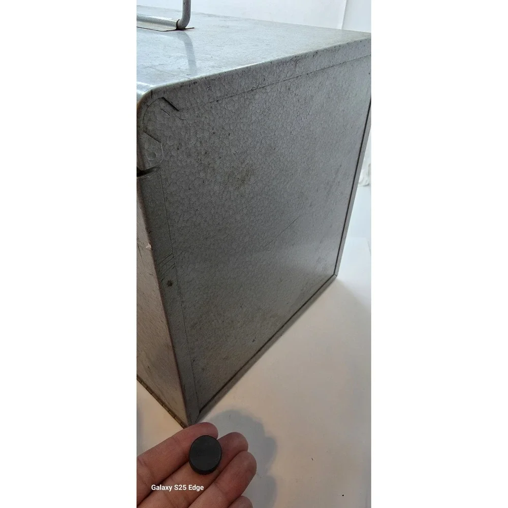 Vintage Brumberger Metal Slide Storage Case Gray Hammered Finish 3-Shelf Box